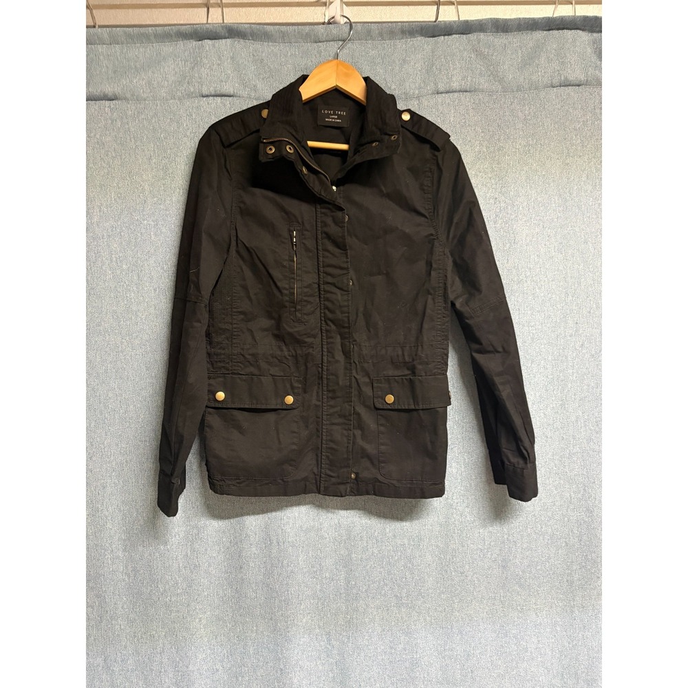 LOVE TREE Black Utility Jacket Women's Large L Military Anorak Drawstring